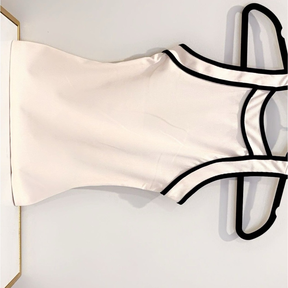 Elegant Cream Dress Top with Black Trim